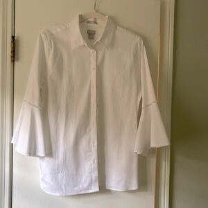 Cotten /Spandex stretch white blouse with bell sleeves
